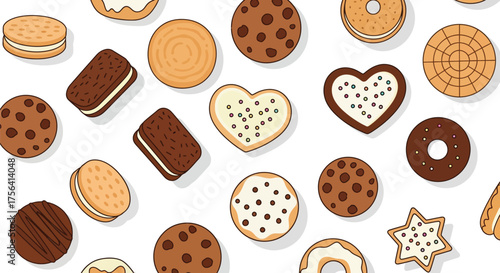 Delightful cookie assortment against pristine white backdrop for foodies