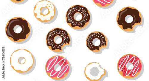 Delightful donut assortment isolated on white backdrop, sweet temptation