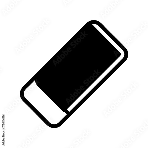 A single solid black eraser is depicted on a white background angled slightly