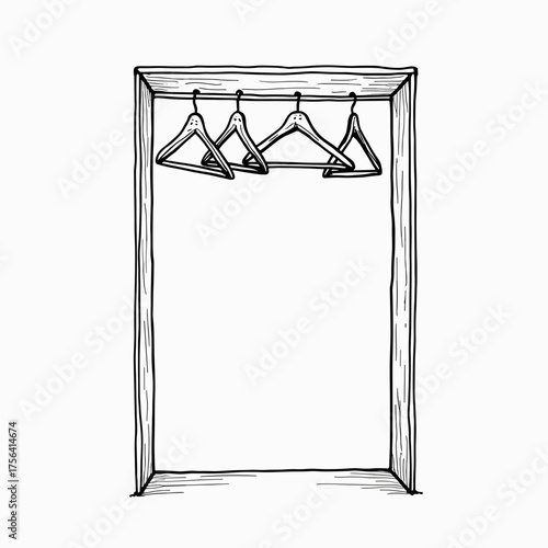 Minimalist closet with four hangers in a simple design  