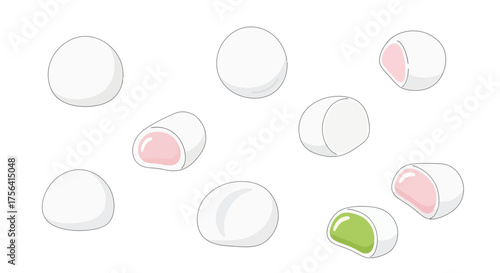 Delicious Mochi Japanese Rice Cake Desserts with Various Flavors and Colors