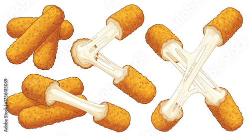 Crispy mozzarella sticks with stretchy cheese, a delicious appetizer illustration