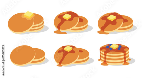 Cartoon pancakes with butter and syrup, a delicious breakfast treat illustration
