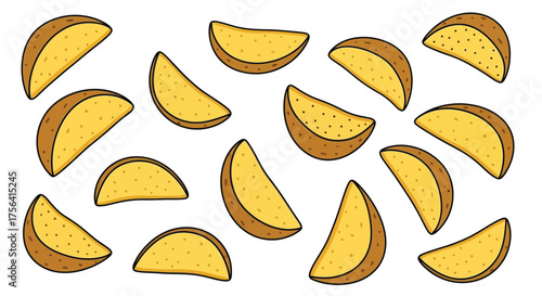 Crispy potato wedges isolated against white background, culinary delight