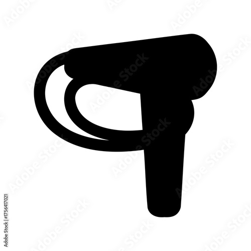 Stylized black silhouette of an electric hair dryer tool for styling hair