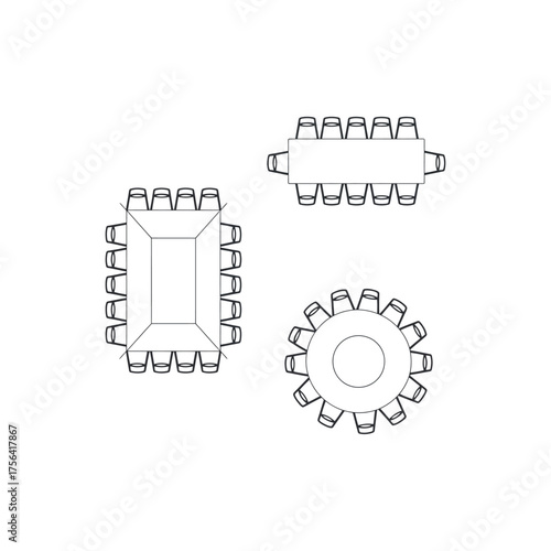 Three top down views of tables with chairs arranged for meetings meeting table conference table