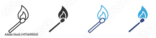 Burning match flame icon set,Sequence of matches igniting and burning icons, vector illustration .  