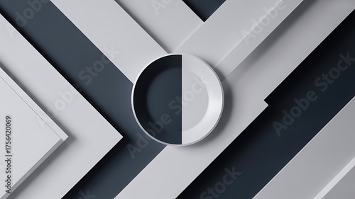 Fototapeta Naklejka Na Ścianę i Meble -  Abstract 3d geometric background with circular and rectangular shapes in gray tones 
