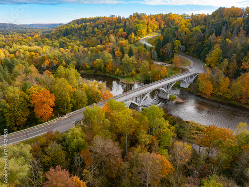 Road across the Gauja bridge towards Sigulda