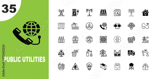 Public utilities icon with globe and telephone