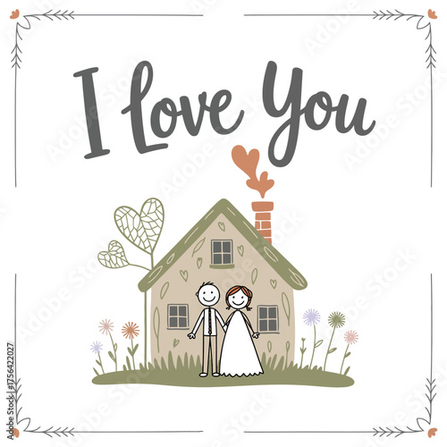 I Love You Message for New Beginning: This charming artwork portrays a heartfelt message of love and togetherness with a heartwarming illustration.