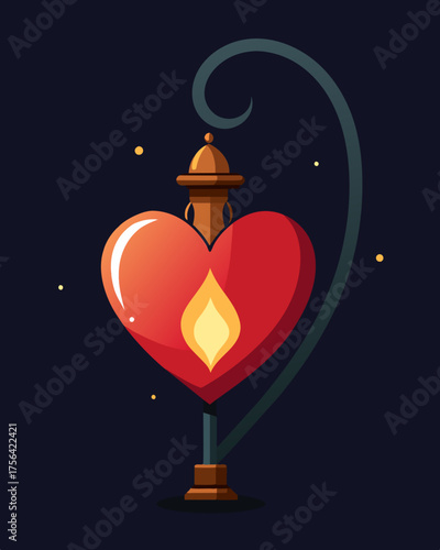 A tender heart lit by a single flickering gaslight that symbolized a love that never faded.. Vector illustration