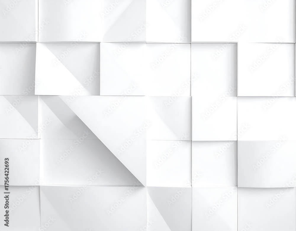 Fototapeta premium A digitally rendered abstract composition showcasing a geometric mosaic of folded and angled white planes, creating a 3D effect with shadows