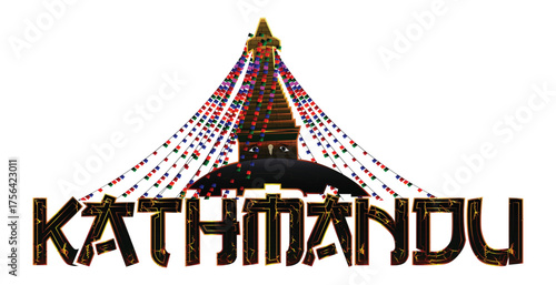 Kathmandu Boudhanath Stupa Nepal culture Kathmandu font vector design, Nepal capital Kathmandu Text design Nepal Temple effect, Nepal text effect, Nepal letter vector png images