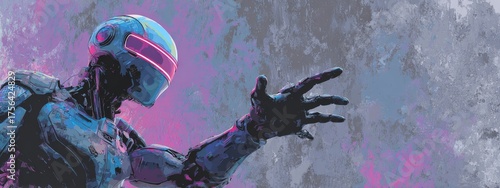 Futuristic robot making a gesture with hand and fingers. Cyberpunk concept