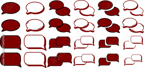 A collection of red and white speech bubbles in various shapes and sizes, arranged in a grid.