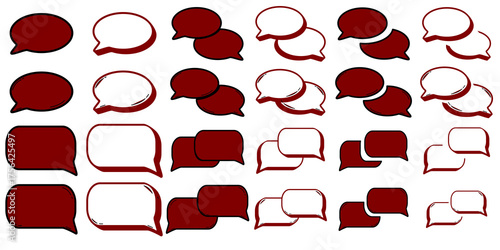 A set of speech bubbles in different shapes and arrangements, some filled and some outlined.