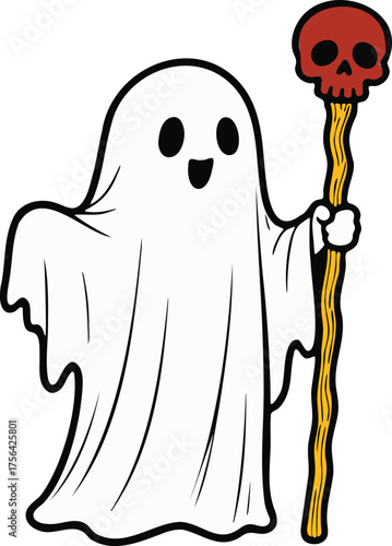 Cute Ghost Party Character. Halloween Vector Hand Drawn Design Element.