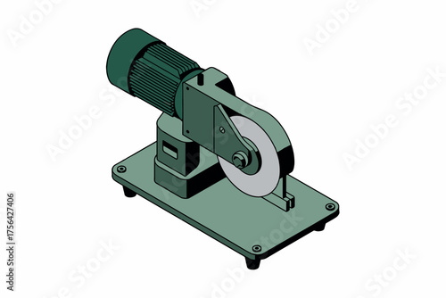 Industrial grinder machine with motor and rotating wheel for metalworking and fabrication tasks