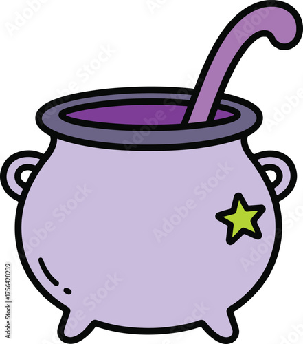 Magic Halloween Cauldron Cute Simple Illustration. Halloween Clip art design element. Mystery Spell, Witchcraft, Occult Image. 