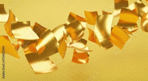 Golden confetti falling on a golden background
