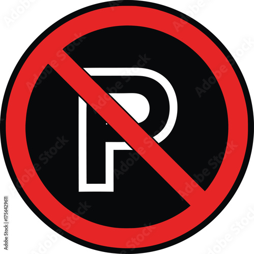 No parking sign isolated on white background symbol indicating prohibition of parking in a specific location or area, regulatory road sign