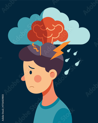 A tempest of cognitive dissonance brewing within the persons mind and causing them to feel torn and unsettled.. Vector illustration