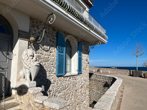 View of the stone house in the old town on a summer day. Antibes. France.