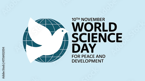 Vector art of world science day for peace and development with dove and globe illustration