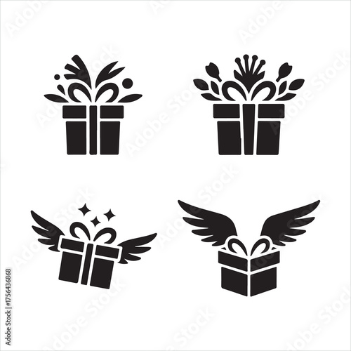Set of black and white gift boxes and icons vector illustration