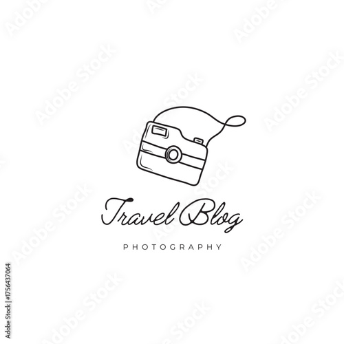 Create a stunning travel blog logo with this modern camera design, perfect for photography websites and branding, inspiring adventure and wanderlust