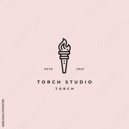 Elegant torch studio logo design with established date, a simple yet powerful emblem for branding, business, and creative projects