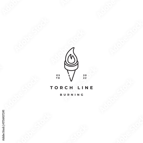 Minimalist torch line burning logo for sale with a modern and elegant design, perfect for creating a memorable brand identity for your company