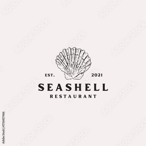 Charming Seashell Restaurant Logo Template for Coastal Eateries and Seafood Brands with Vintage Appeal and Modern Design Elements on a Soft Pink Background