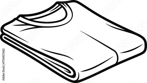 Cleanly folded black and white line art illustration of a t shirt ready for storage or laundry