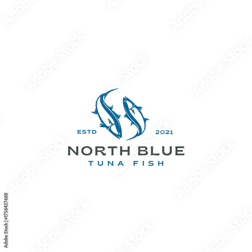 Stunning logo design featuring two blue tuna fish swimming in a circle, perfect for seafood restaurants or fishing brands that want an elegant touch
