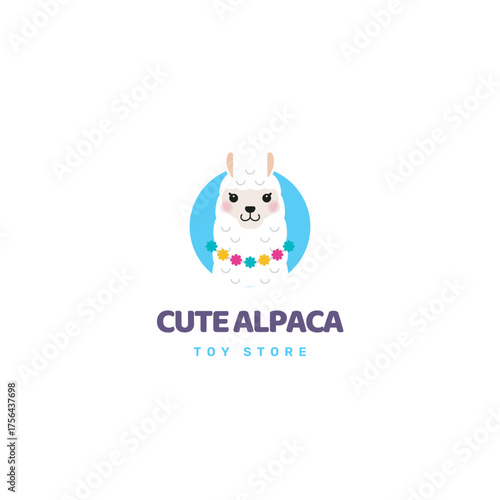 Adorable alpaca logo perfect for a toy store, featuring a cute cartoon animal and vibrant colors that evoke joy and playfulness in every design