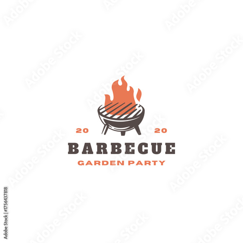 Exciting barbecue garden party emblem with grill and flames for summer cookouts, offering a warm and inviting atmosphere perfect for outdoor events