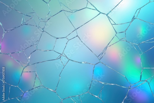 Abstract background with holographic iridescent cracks and light flares