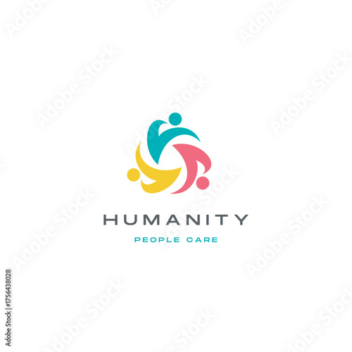 Inspiring humanity logo design featuring vibrant, interconnected figures symbolizing community, care, and collaboration for a positive social impact brand
