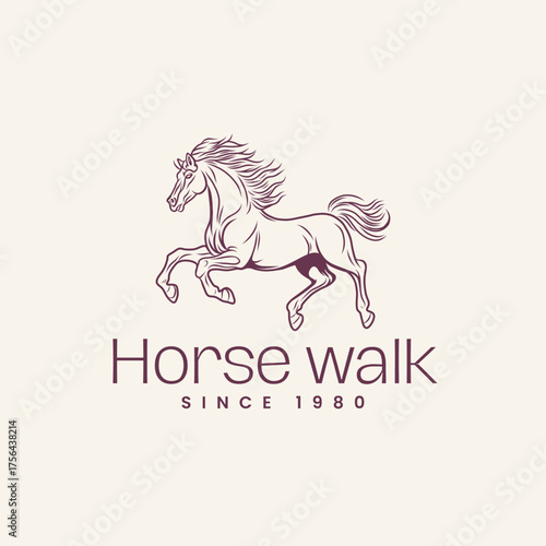 Elegant line art logo for horse riding business since 1980, perfect for branding, advertising, and equestrian themed projects with a vintage feel