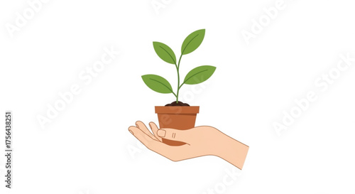 Hand holding a small potted plant symbolizing growth and nurturing new beginnings