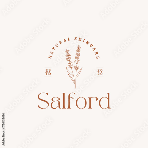 Elegant logo design for natural skincare brand with lavender and minimalist typography, perfect for beauty businesses and wellness marketing projects