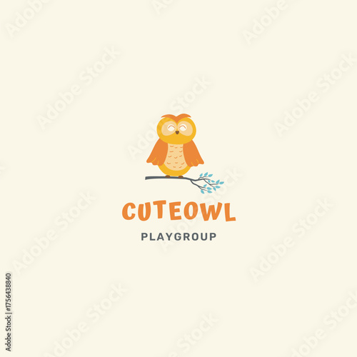 Adorable owl cartoon character perched on branch, ideal for children's brand identity and playful designs, brings a whimsical touch to any project
