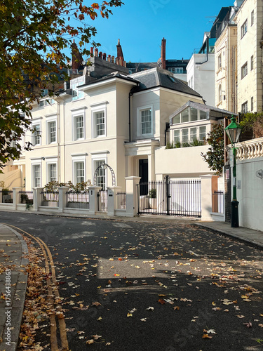Canvas Print Picturesque autumn view along a London mews and residential street lined with co