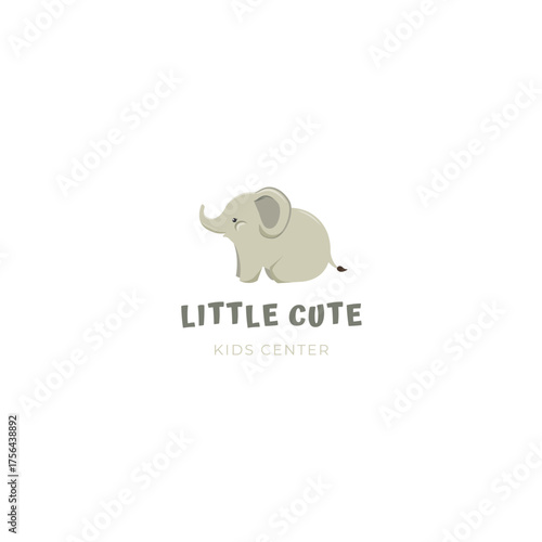 Adorable elephant logo design, perfect for kids center branding, captures innocence and playfulness, creating a warm, inviting atmosphere for young children