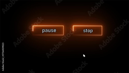 neon glowing orange color with arrow icon between the options of stop or puase.