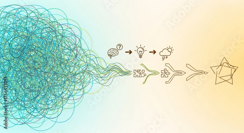 Conceptual illustration showing problem solving process leading to a solution