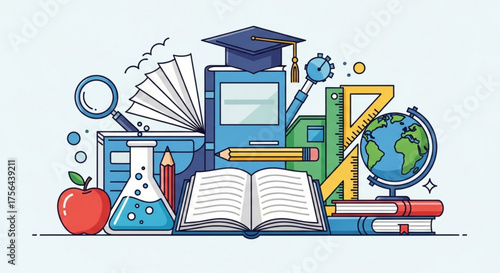 Colorful illustration of education elements for back to school concept design