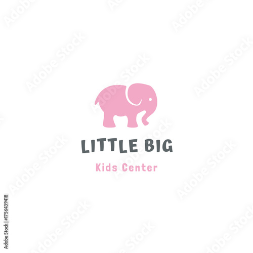 Playful pink elephant logo for modern kids center branding, perfect for preschool, daycare, or children's education businesses needing a cute visual identity